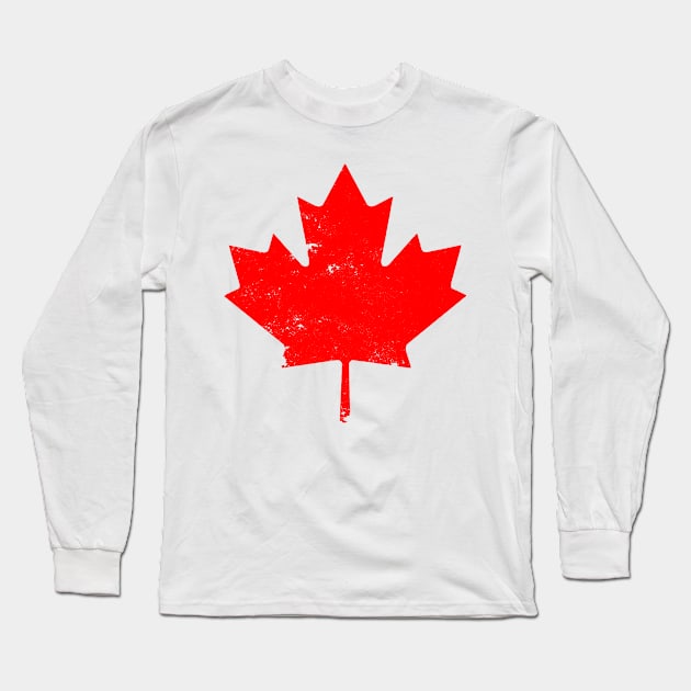 Red Distressed Canada Maple Leaf Long Sleeve T-Shirt by DazzlingApparel